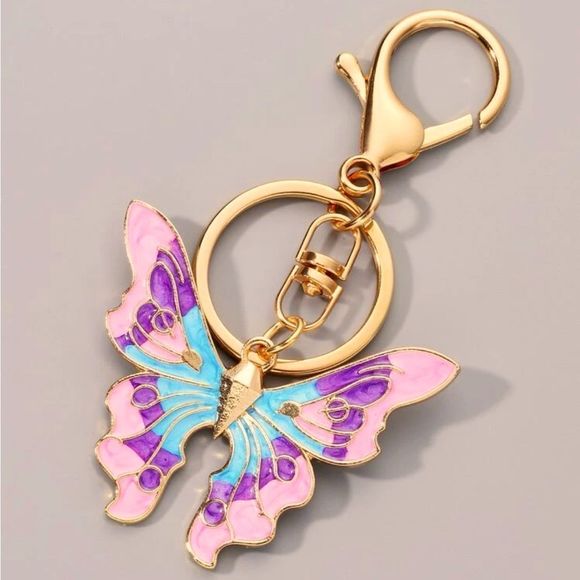 New Butterfly Keychain Purse Charm Affordable Gift Present Pink Blue Purple - Picture 1 of 6